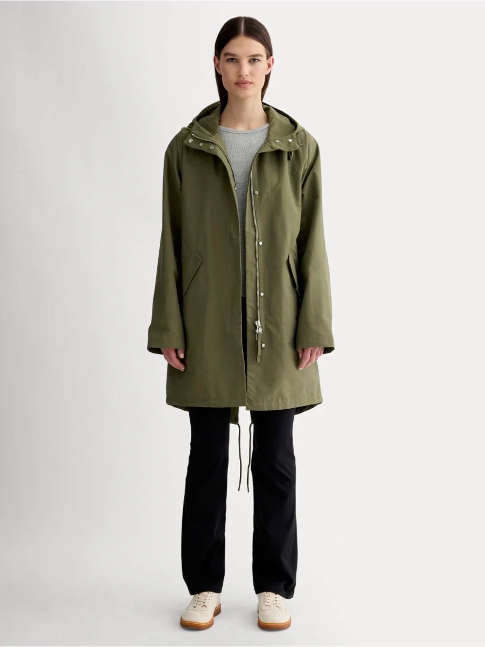 Everlane Olive THE ANORAK Hooded Rain Parka Jacket size XL - Picture 2 of 11